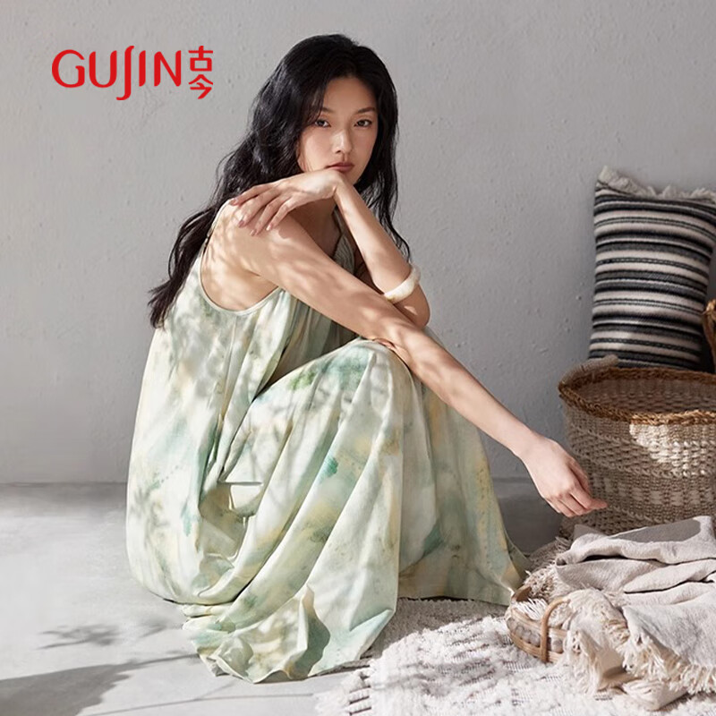 古今（GUJIN）莫代爾棉睡裙女夏季吊帶長(zhǎng)款帶胸墊冰絲無(wú)痕免穿內(nèi)衣外穿家居服