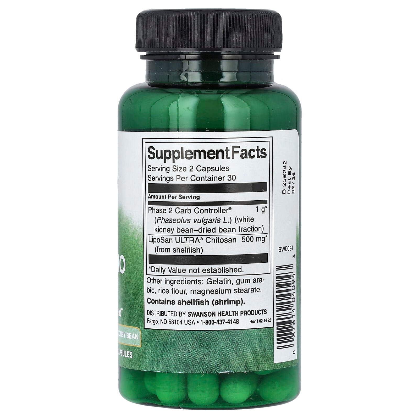 万宁(mannings)_保税仓发美国原装Swanson白芸豆提取甲壳素壳聚糖碳水阻断剂60粒