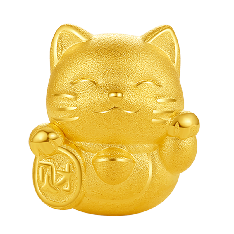 周六福3D硬金足金黃金轉(zhuǎn)運(yùn)珠男女款招財(cái)貓定價(jià)A1610417 約0.88g生日禮物
