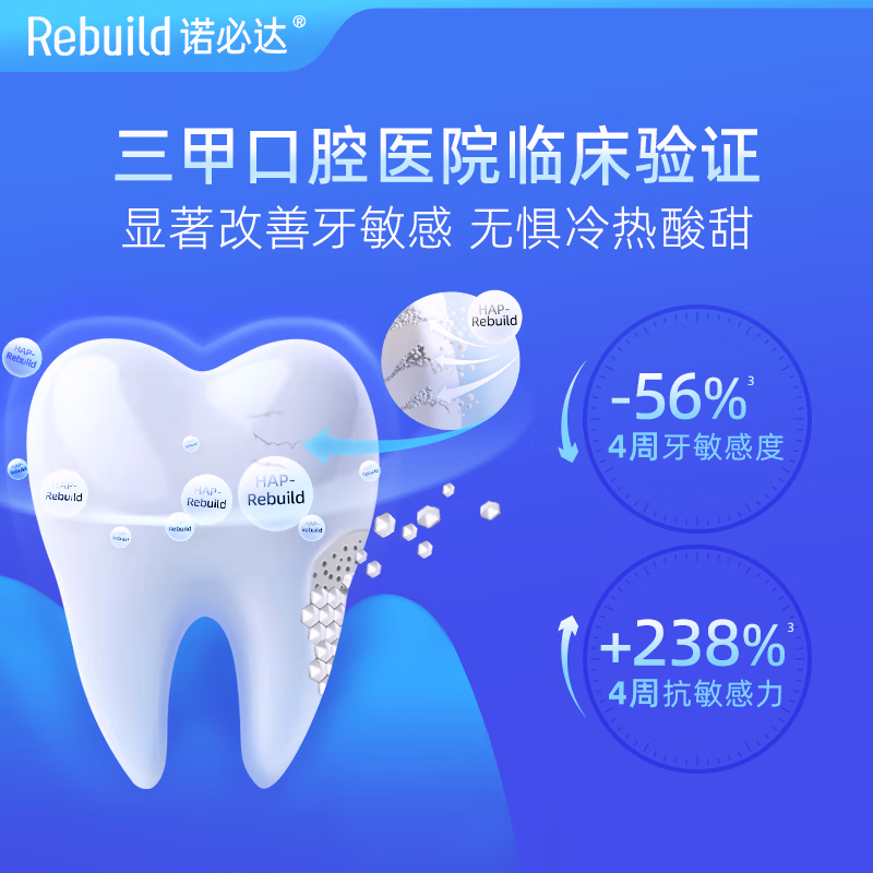 诺必达Rebuild焕白清新牙膏 美白去渍抑制口臭抗敏感成人牙膏 3支装100g*3