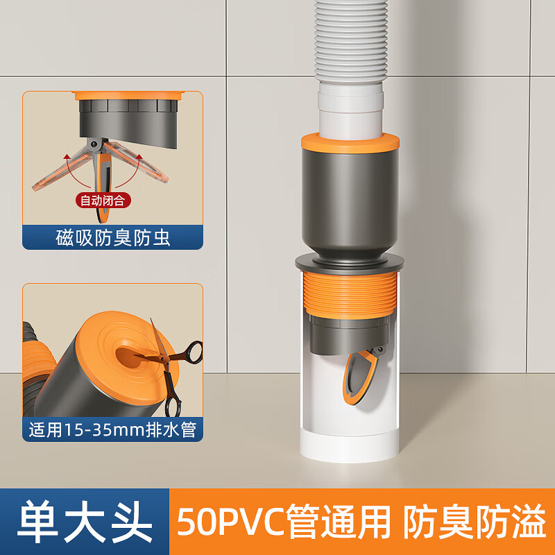 炫敖洗衣機(jī)下水三通二合一專用排水管道防臭神器防溢專用三頭通分水器 50管專用【單大頭】升級磁吸防臭 75PVC管聯(lián)系客服