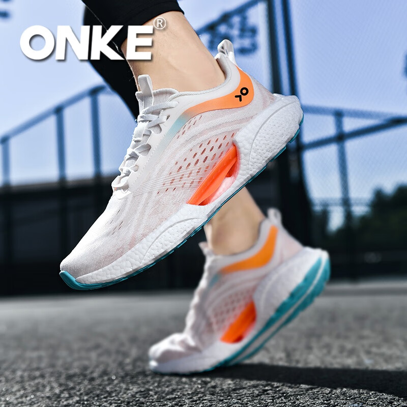 ONKE氢跑科技高弹爆米花跑步男女鞋夏季网面鞋轻便透气慢跑大码运动鞋 元气橙 38
