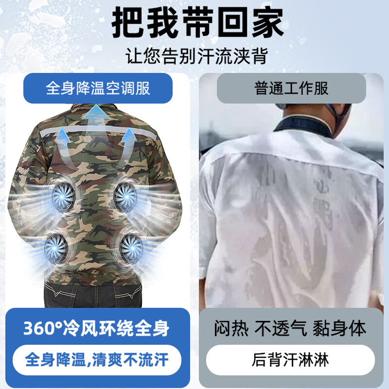 浔印夏季降温空调服男款带风扇的衣服户外劳保防暑充电制冷工地工作服 2风扇藏青2件+1个电池36V配件1套 M 【建议100-115斤】