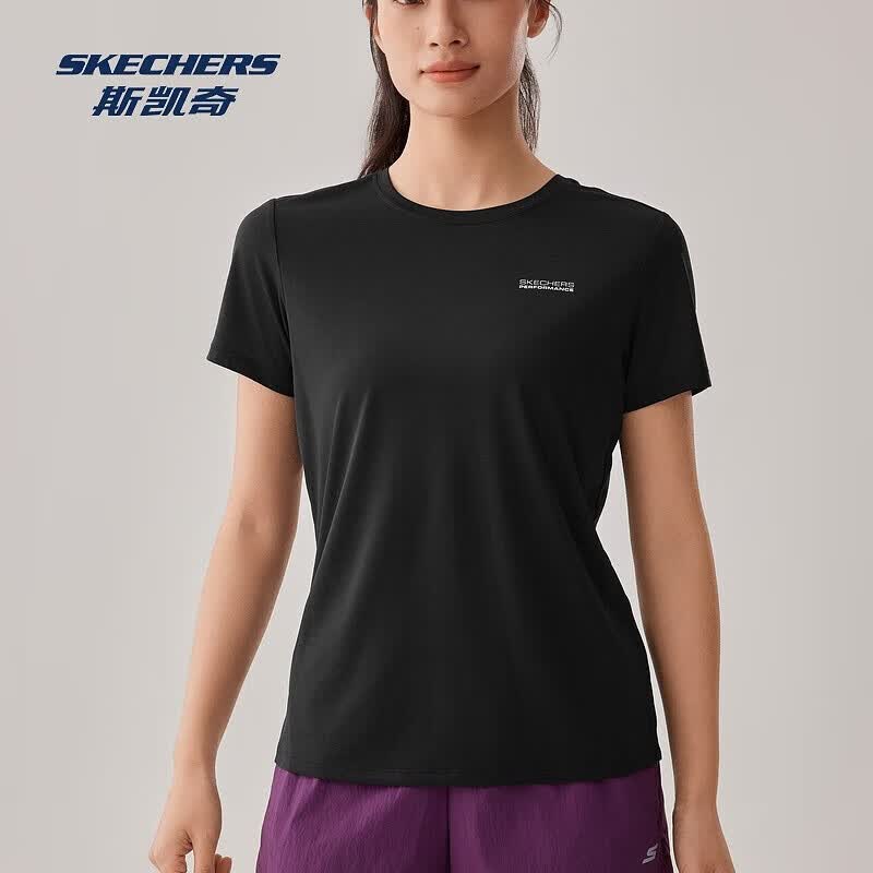 斯凯奇（Skechers）男女款短袖T恤夏季吸湿速干凉感运动休闲瑜伽跑步衣训练衣 碳黑/0018 L