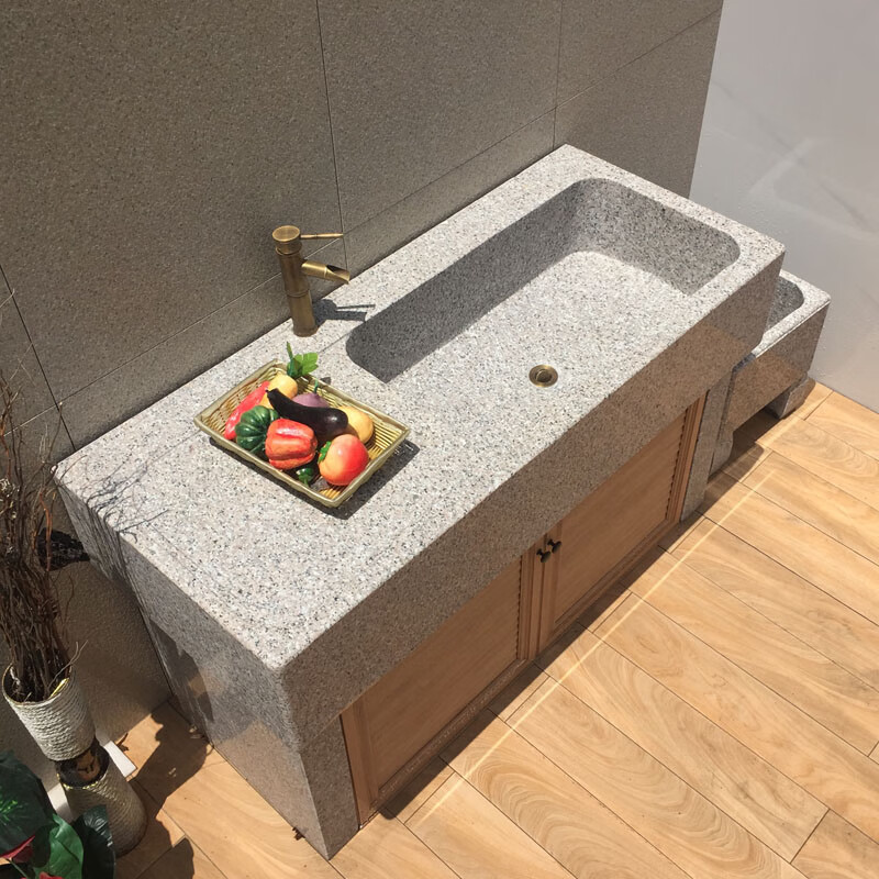 栗好嘉户外洗手盆大理石水槽带柜门庭院别墅院子洗菜台花岗岩石头洗衣