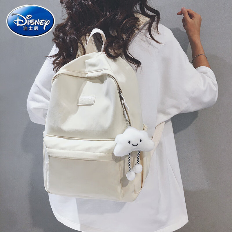迪士尼(Disney)简约韩版森系初高中大学生书包女2025春新款休闲通勤旅行电脑背包 浅蓝色【带挂饰】