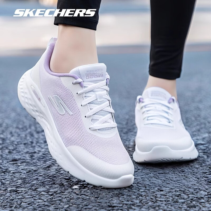 斯凯奇（Skechers）女鞋夏季2025新款厚底减震运动鞋防滑轻便跑步鞋网面百搭休闲鞋 129441-WLV /白色/
