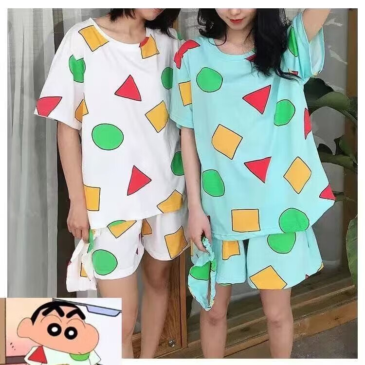 舒百蕊蜡笔小新同款睡衣女短袖夏季薄款ins圆领学生网红可爱家居服套装 蜡笔小新-套装 关注店铺先发货 2XL 【推荐12