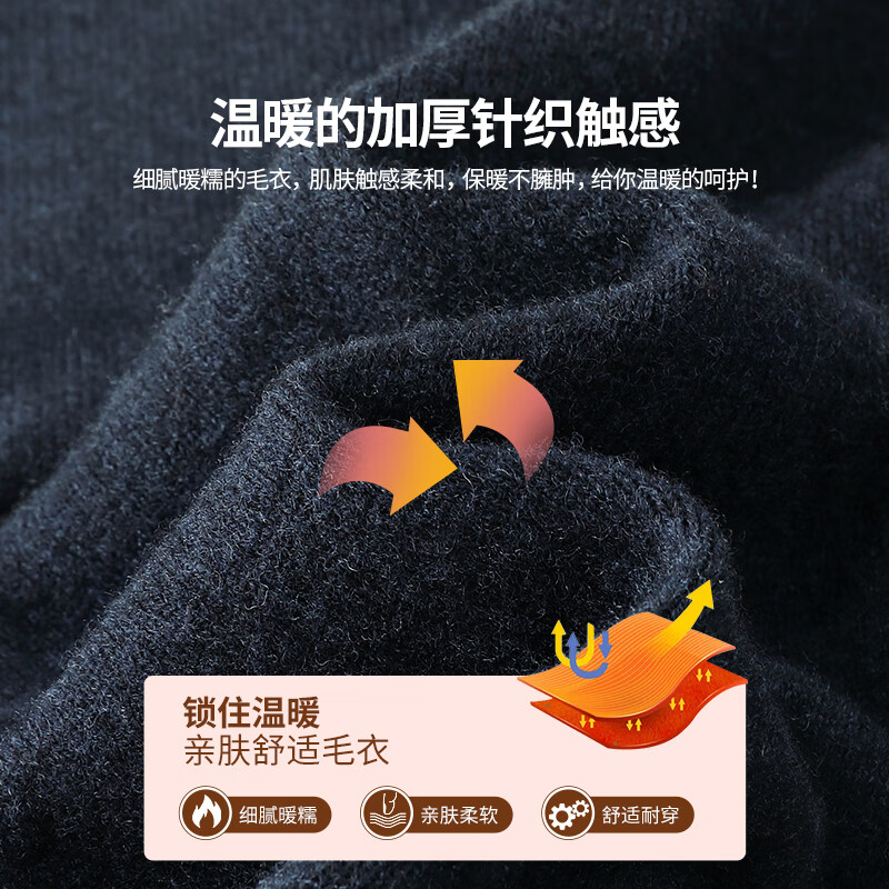 SHANSHAN杉杉纯羊毛衫男秋冬绵羊毛加厚保暖毛衣中青年男休闲圆领上衣 黑色 L /175