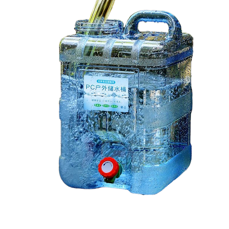 GIOIO自駕游儲(chǔ)水桶食品級(jí)PC戶外帶龍頭礦泉水桶純凈水桶車載家用飲水桶 帶龍頭立式方桶 10000ml 延長管龍頭防塵塞清潔刷