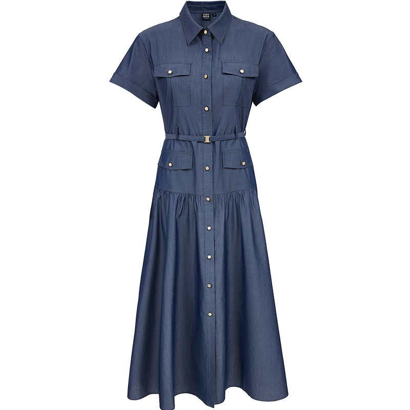 VEROMODA連衣裙2025夏季新款含棉腰帶裝飾A字純色長裙3252SZ005 緊窗藍(lán)色 L