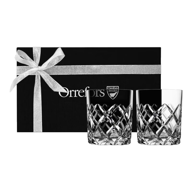 KOSTA BODA【禮物推薦】Orrefors水晶玻璃杯SOFIERO家用威士忌酒具禮盒酒杯 2只-禮盒裝(25cl)