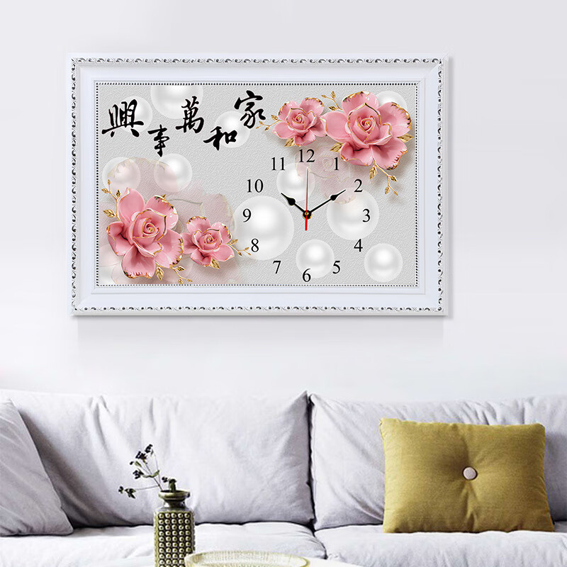 卡卡十字繡家和萬(wàn)事興珍珠掛鐘表滿繡2024新款印花十字繡餐廳客廳大幅自己繡 棉線滿繡畫布60x40cm送機(jī)芯
