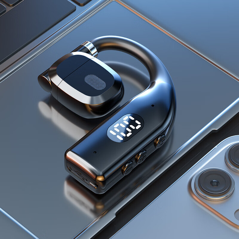 【严选百货】新款蓝牙耳机挂耳式真无线超长续航大电量不入耳久戴 黑色 裸机