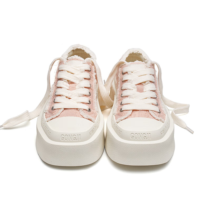 共迹gongji周深同款厚底帆布鞋厚底鞋女鞋秋季2025增高板鞋小白鞋运动休闲鞋 桃夭粉 /偏大一码 40