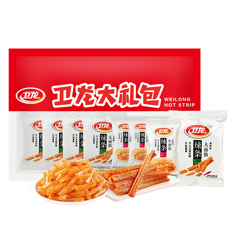 卫龙辣条大礼包 香辣味大面筋小面筋解馋零食220g（约8包）