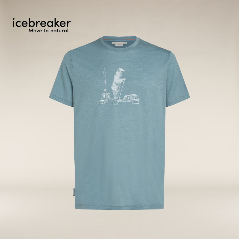 icebreaker美利奴羊毛男150 Tech Lite速干短袖T恤户外徒步登山跑步吸湿排汗 青灰-桨板熊 M