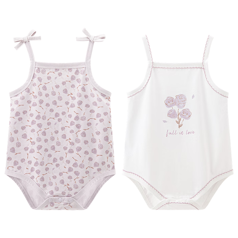 乖奇熊【兩件裝】嬰兒夏季背心包屁衣女寶寶純棉無袖小吊帶三角爬服薄款