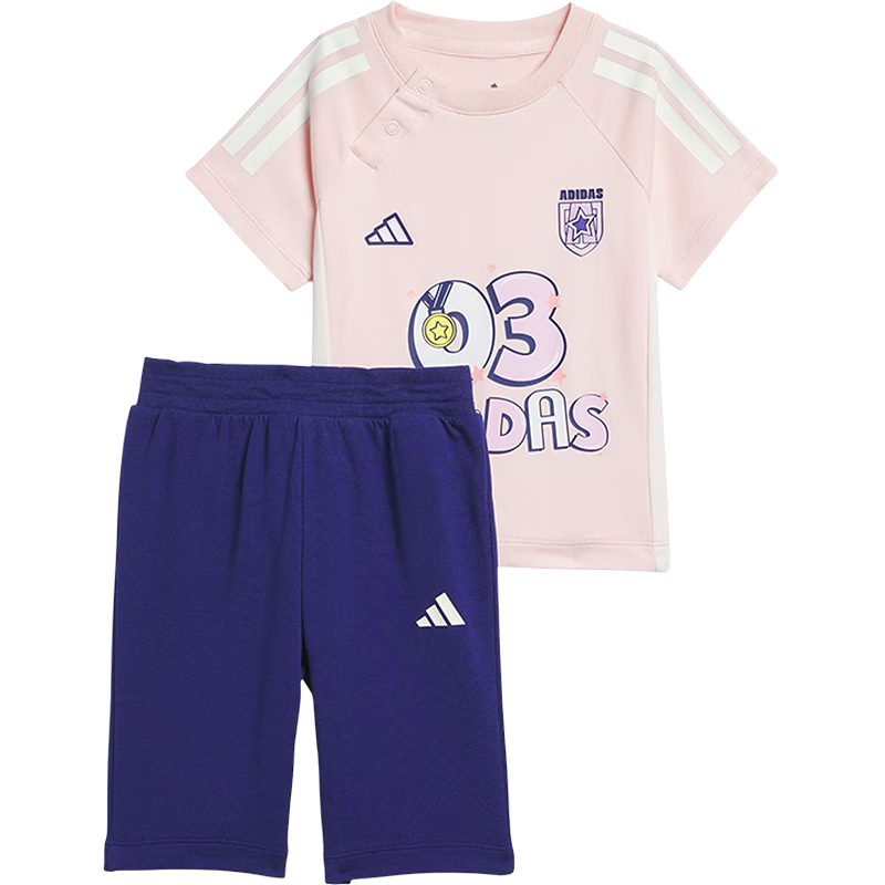 阿迪達(dá)斯 （adidas）童裝25夏新款復(fù)古休閑短袖運(yùn)動(dòng)T恤女嬰童寶寶短袖套裝 JM3418 JM3418 92