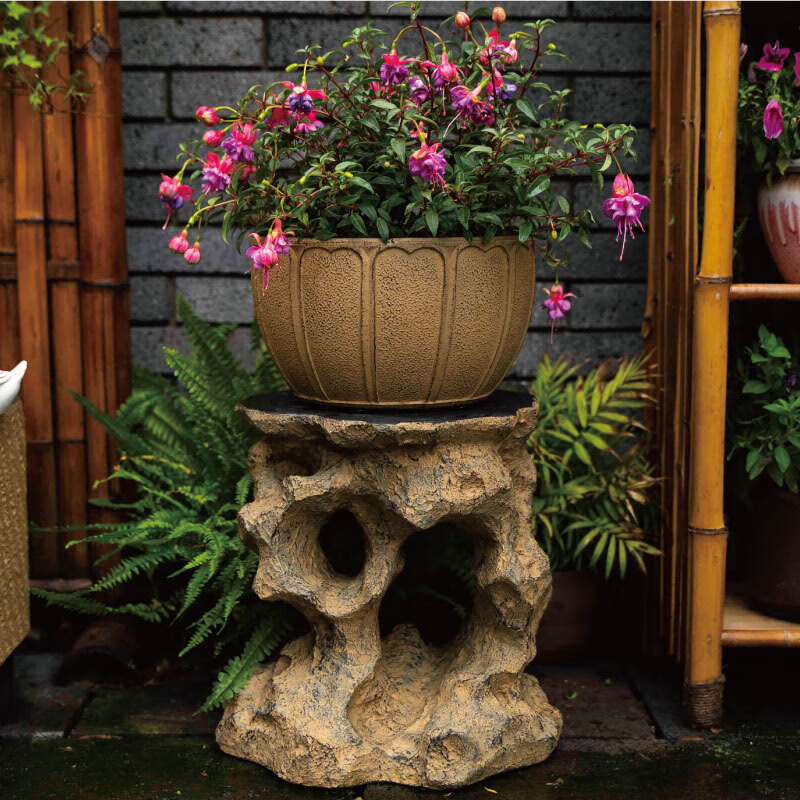 京石云中式花園太湖石底座石墩戶外庭院盆景別墅陽臺(tái)露臺(tái)裝飾擺件 太湖石石墩泥色矮款高34.5厘米