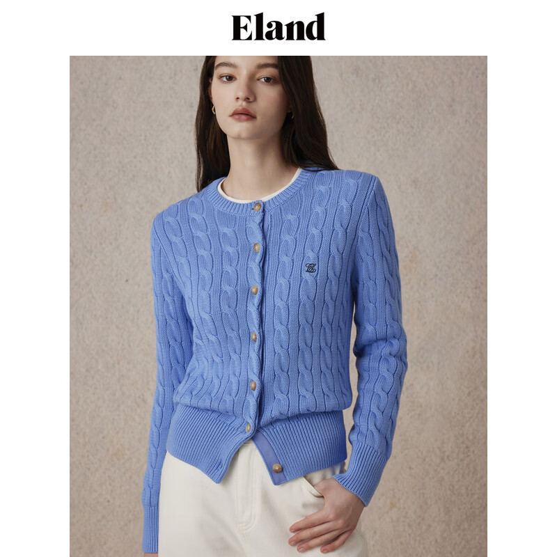 ELAND【匹马棉】衣恋毛针织衫女秋日棉花糖变形绞花骐骥红毛衣25秋新款 海岸蓝(50)Blue L /170