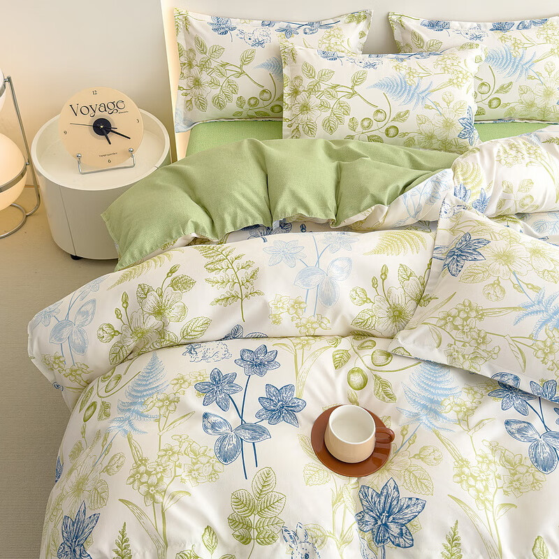 多兰诗（Duolanshi）春秋磨毛四件套 斜纹印花卡通套件被套床单宿舍四季床上四件套 鸟语花香 2.0米 床单款 /被套200*230 四件套