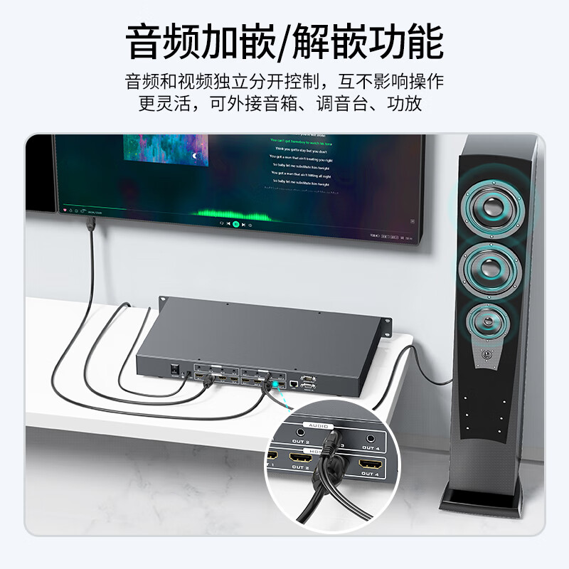 迈拓维矩HDMI矩阵切换器4进4出无缝切换 高清4K独立音视频分离 多屏拼接控制系统 机架式 【HDMI2.0版4K60Hz】MT-H2M44