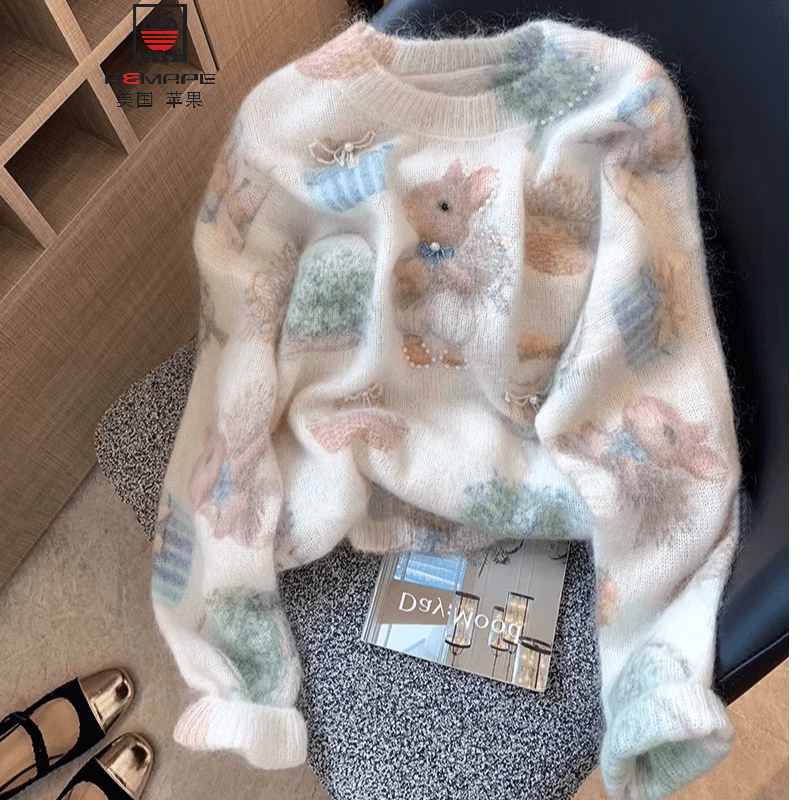 AEMAPE毛衣女秋冬2025新款时尚洋气爆款超好看高级感宽松慵懒风可爱小兔 图片色 均码 均 码