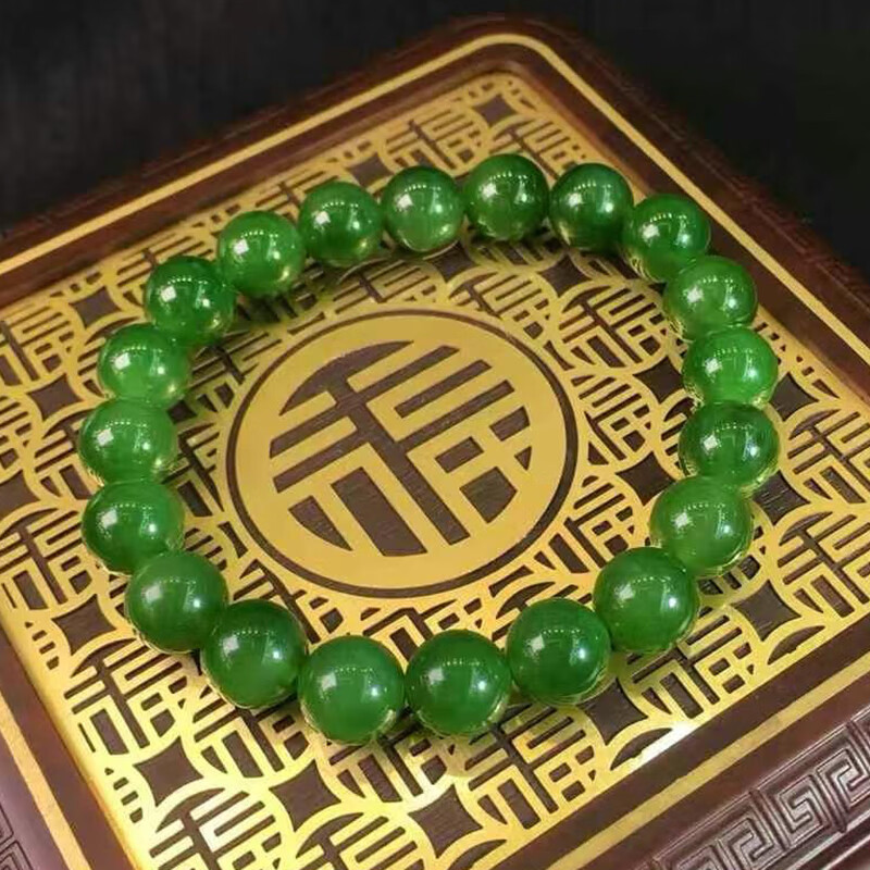玉佳佳 和田玉碧玉陽(yáng)綠色手串 女士手鏈玉石玉鏈溫潤(rùn)細(xì)膩收藏送禮9mm