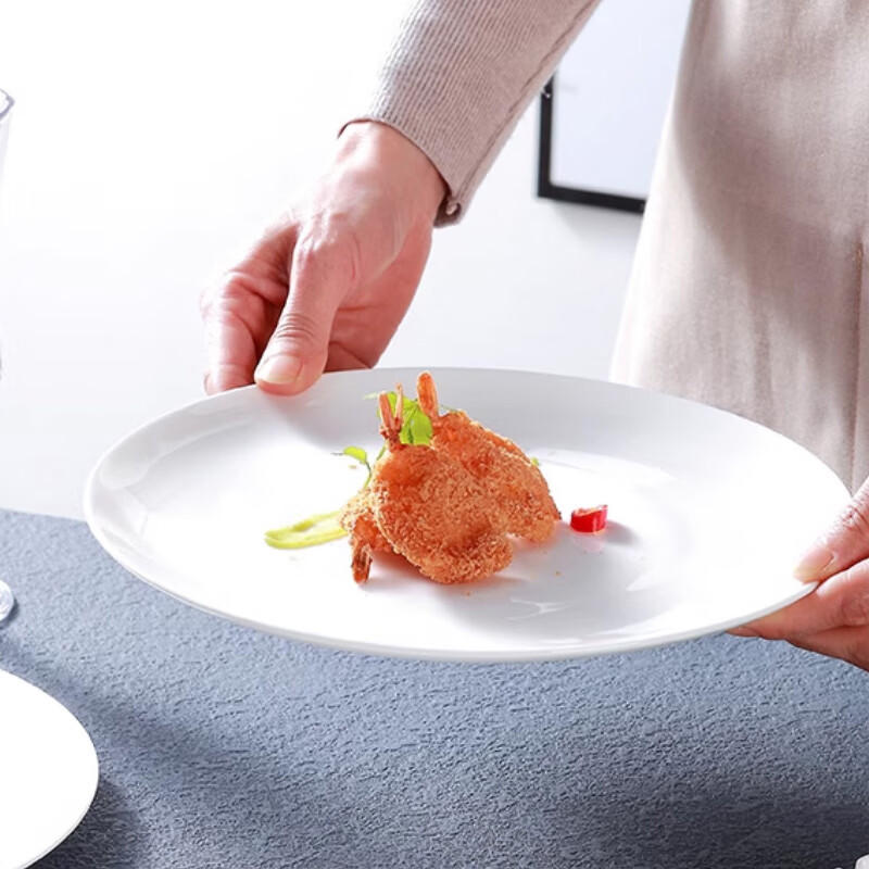 斯凯绨（Sky Top）陶瓷盘子骨瓷西餐盘大号牛排盘饺子盘家用酒店纯白10英寸月光形