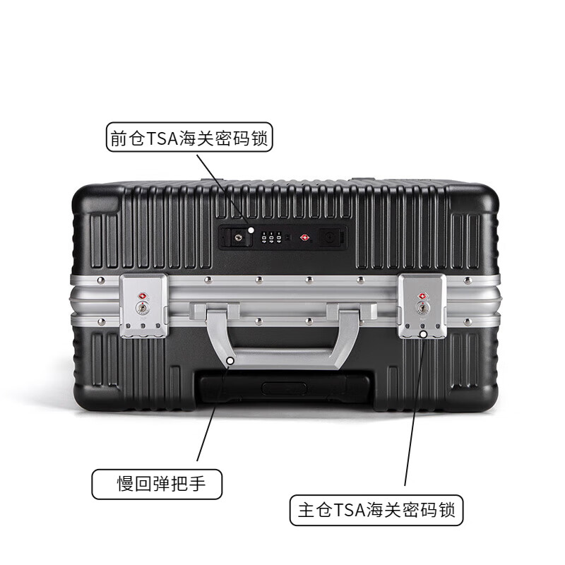 Walker Shop轻奢品牌登机箱铝框拉杆箱小型轻便商务旅行箱前置开口行李箱子 深灰色 20英寸 【竖版登机箱】