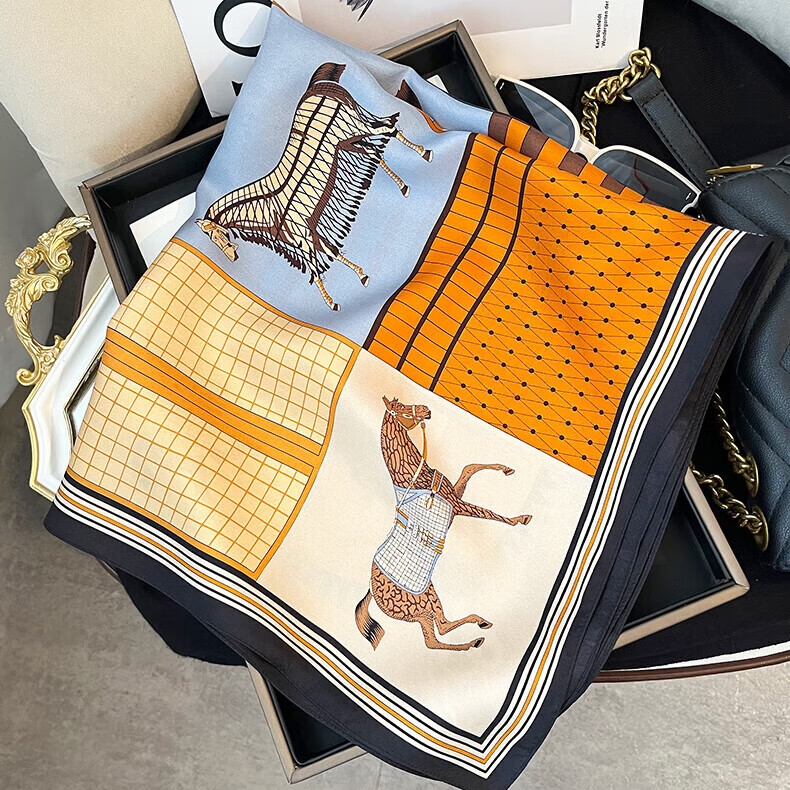 BGUG丝巾女桑蚕丝真丝70方巾围巾母亲节送女友老婆妈妈长辈生日礼物 横戈盘马 高级感&送妈妈送老婆实用高档