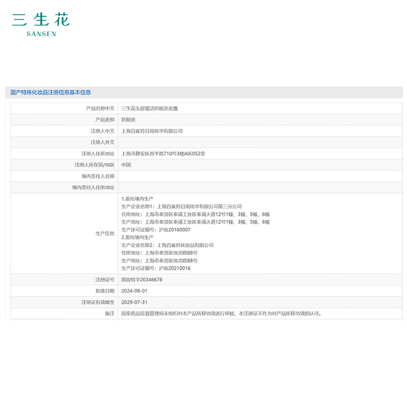 三生花百雀羚头皮蕴活防脱洗发水固发强韧丰盈防断发控油洗发露男女士 头皮蕴活防脱洗发露400ml