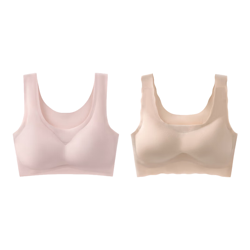 真维斯内衣女无痕无尺码文胸大胸显小运动背心无钢圈大码美背胸罩 粉色+肤色 XL 110-120斤