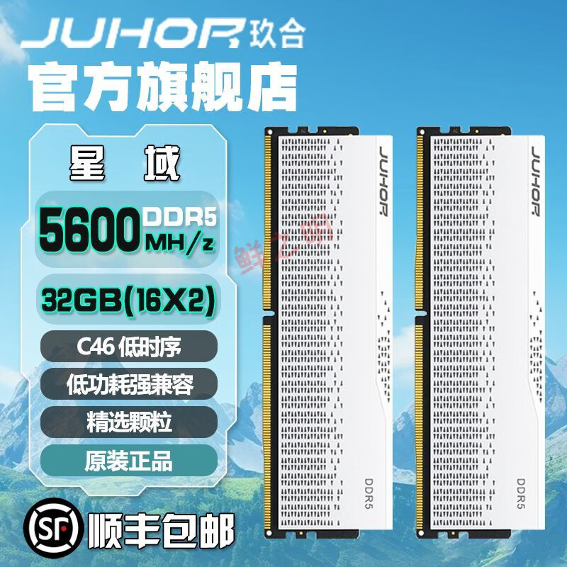 玖合（JUHOR）【累计17.4+件】玖合 DDR5星域台式机内存条16G/32G/5600/6000/6400/6800/EXPOXMP 星域白5600频率 C46时序 精选颗粒 32GB 1条 (