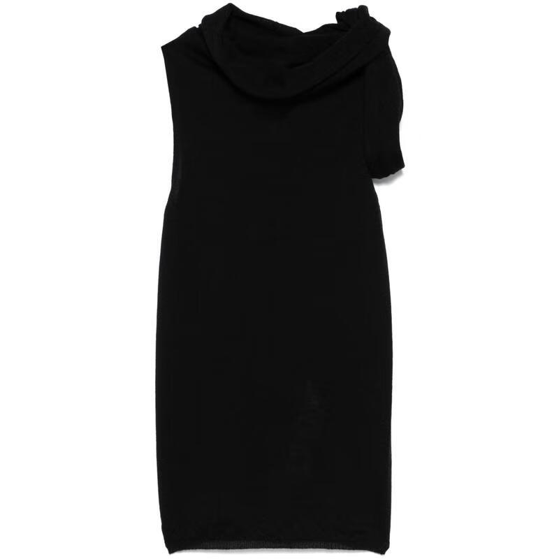 瑞克·欧文斯（RICK OWENS）女款无袖围脖领旋褶细节小牛皮时尚服饰上衣 黑色 均码 |S
