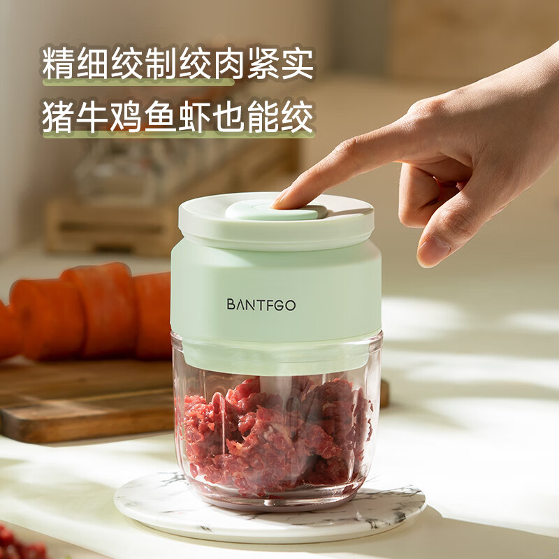 坂田釜作无线打蒜器家用绞蒜切蒜器多功能辅食料理机电动蒜泥神器蒜蓉机自动切菜机压蒜器辅食机绞肉机小型 湖水绿 0.3L