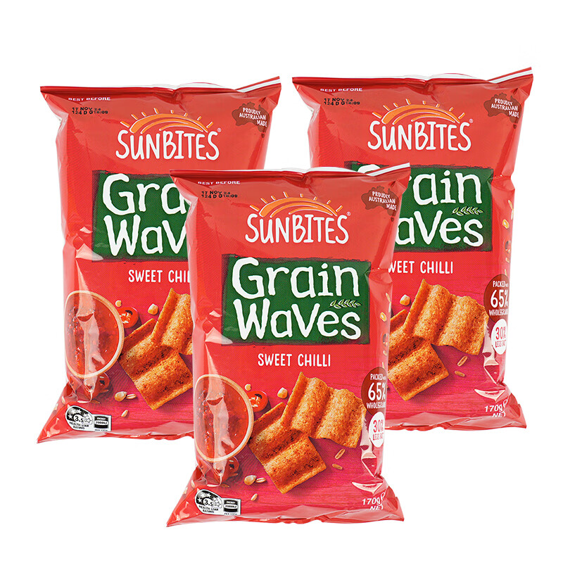 Sunbites薯片 甜辣味波浪形谷物片170g*3澳大利亚进口礼物