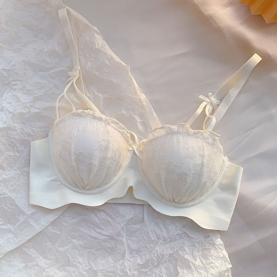 GEEZORO日系Lolita内衣女纯欲小胸聚拢无钢圈提胸bra甜美蕾丝少女文胸罩 粉色文胸 S 32/70AB