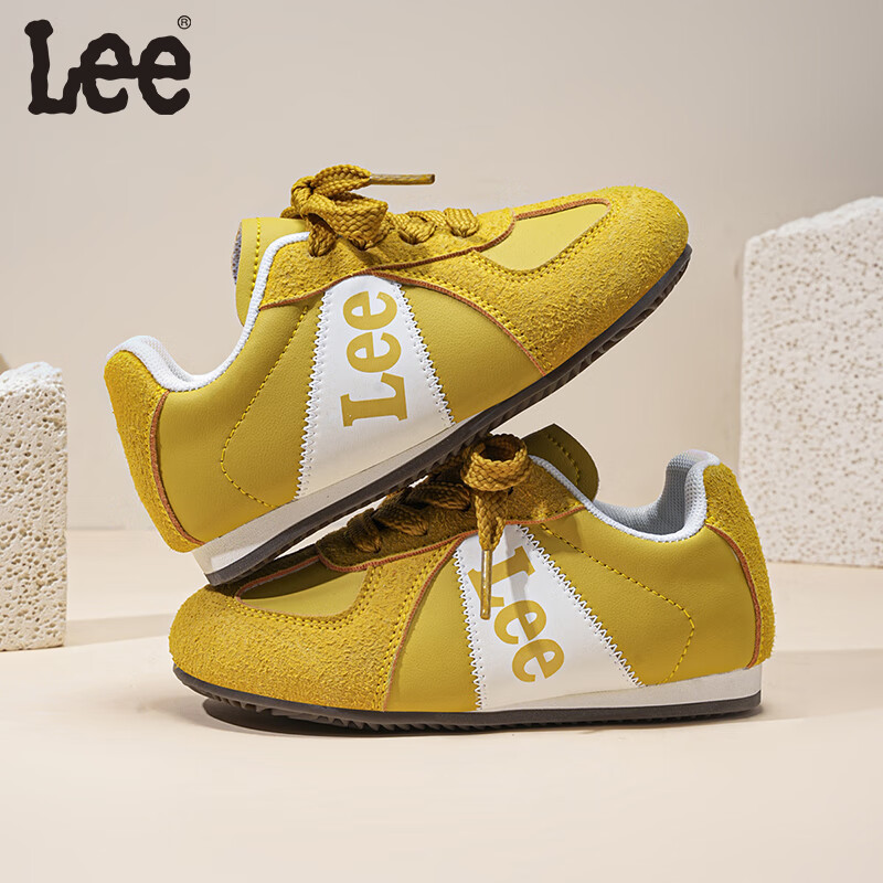 LEE KIDS童鞋秋季新款儿童低帮运动鞋女童耐磨休闲板鞋男童百搭系带德训鞋 黄色 34 【建议脚长212mm】