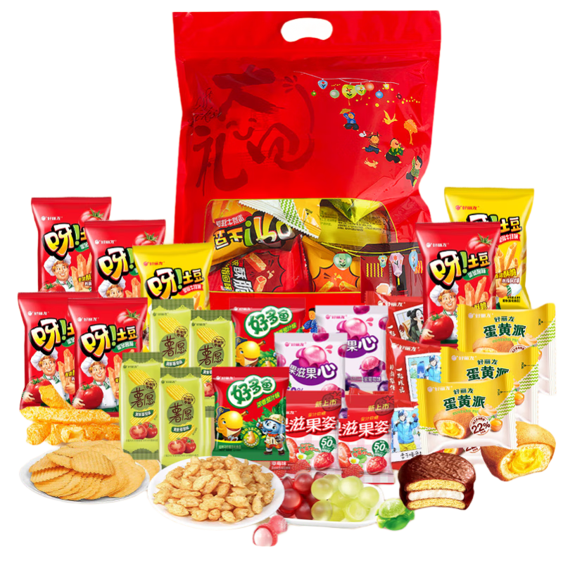 好丽友零食超大礼包680g 巧克力蛋黄派薯愿呀土豆共30包新年年货大礼包