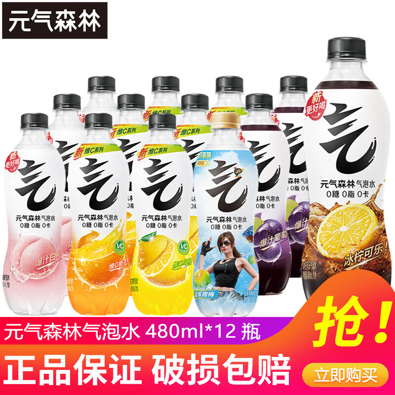 元气森林肖战同款 苏打气泡水无糖饮料汽水混合装0糖0脂0卡480mL整箱 3-5口味混合480ml*12瓶