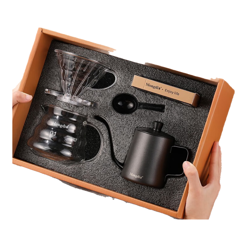 Mongdio手冲咖啡壶套装咖啡礼盒圣诞新年礼物生日礼品新居乔迁伴手礼 【礼盒】特氟龙手冲五件套