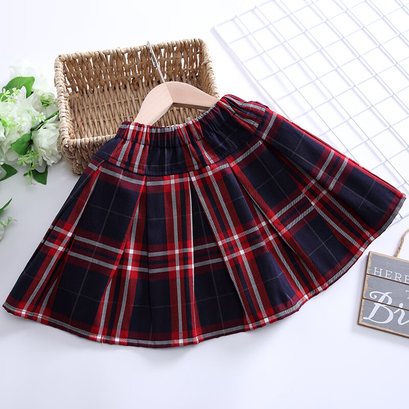 语森忆春装校服半身裙小学生学院风格子儿童百褶裙英伦风女孩子短裙