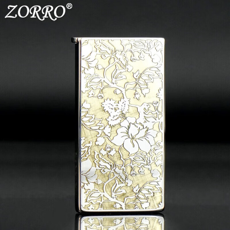 佐罗佐罗煤油打火机升降机白镍双色康斯坦丁753薄窄机创意男士礼物 133金+薄升降机白镍富贵牡丹Z753