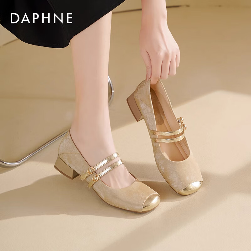 达芙妮法式玛丽珍女鞋2026早春新款国风新中式单鞋女气质粗跟高跟鞋ZJ 杏色【双带扣】 跟高3cm 39 京东折扣/优惠券