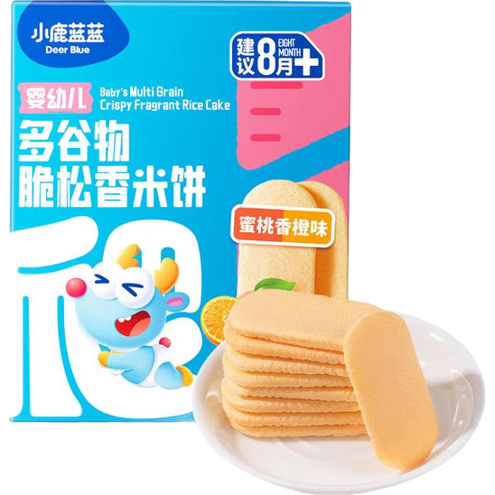 小鹿蓝蓝婴儿米饼宝宝零食婴儿零食磨牙棒香香米饼多口味 【中阶吃】8月+松脆升级-蜜桃味