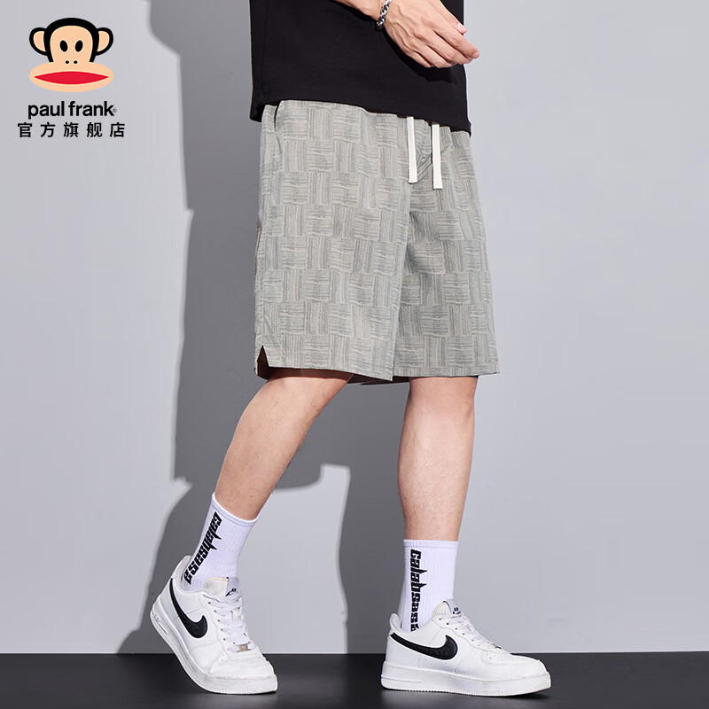 大嘴猴(paul frank)美式潮牌冰丝速干休闲短裤男士夏季宽松透气运动外穿五分中裤子装 浅灰色S624E【官方正品】 3XL 【建议160-180斤】