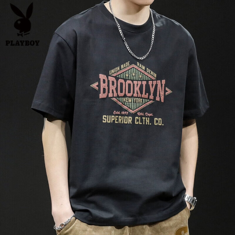 ���ڲ�������������;PLAYBOY2025�¿��ذ����޶���t����ʿ�������³�����װ��ʽӡ���п����� ��ɫ M ������115-130�