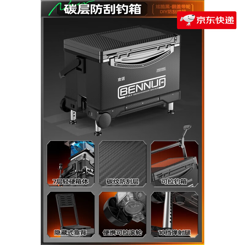 本諾（BENNUO）釣箱全套2024新款超輕釣魚(yú)箱漁具裝備多功能可坐升降腳臺(tái)釣箱 29L 高坐姿【大容量釣箱帶輪】極夜黑